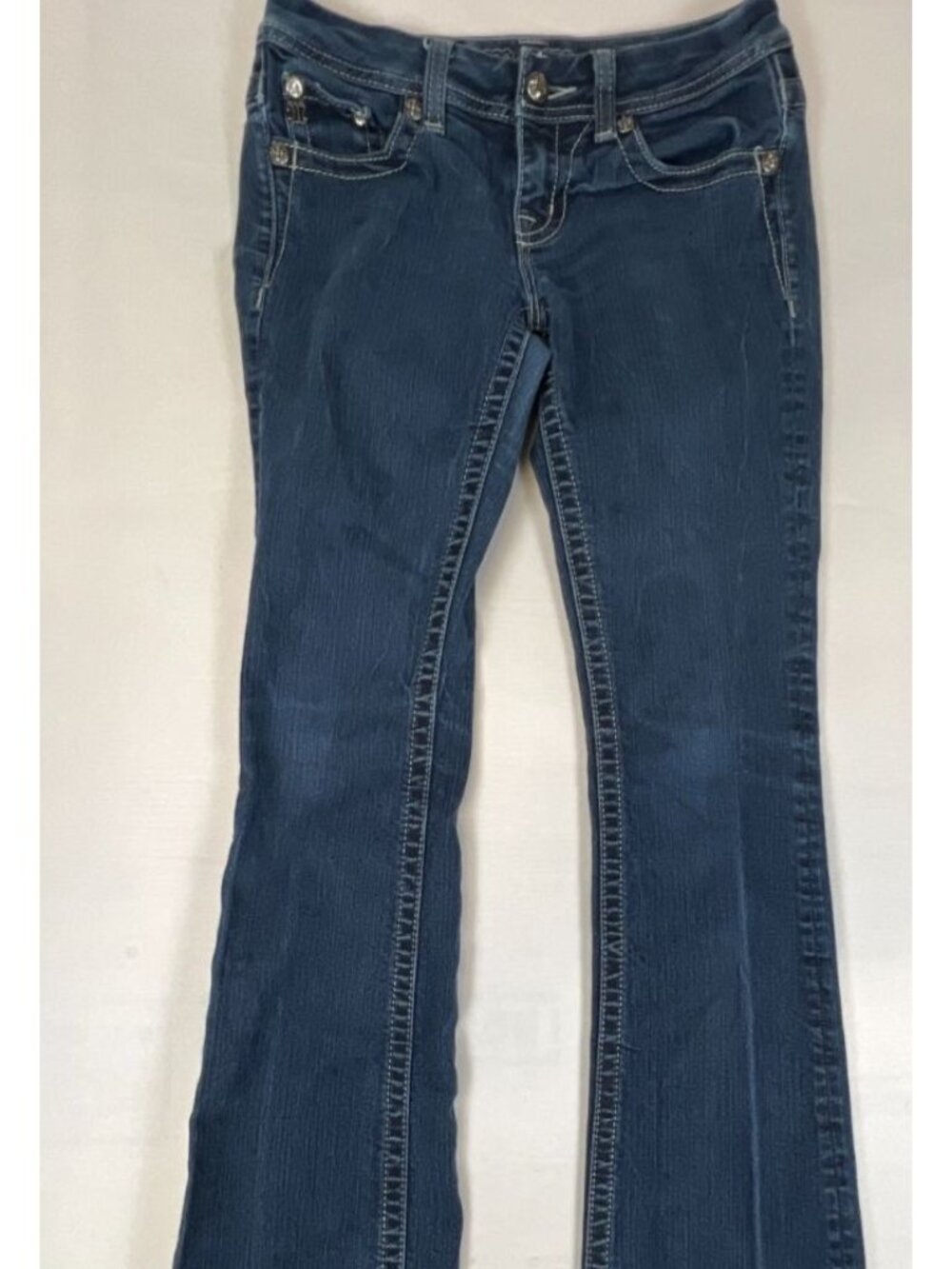 Miss Me Womens 25 Easy Boot Cut Blue Denim Jeans Rhinestone Sequins Bling